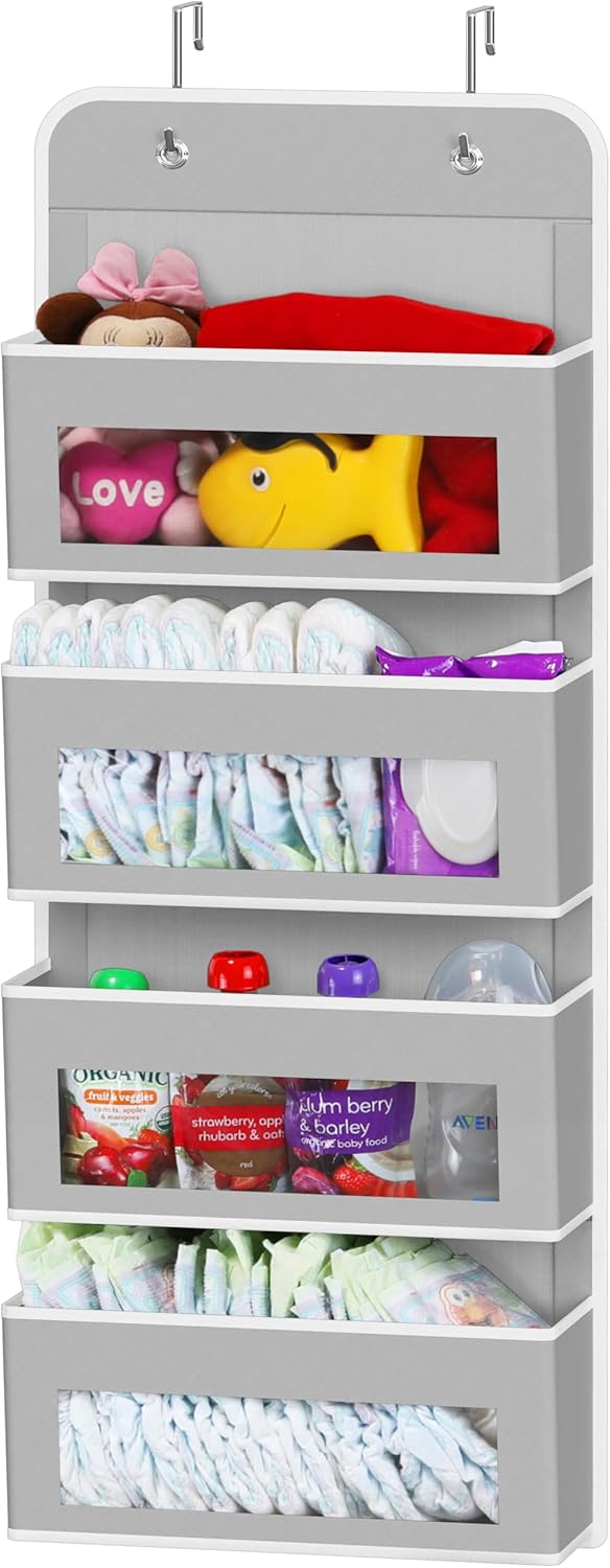 Simple Houseware 4 Pocket Over-The-Door Hanging Organizer - Gray Storage Solution for Bedroom & Bathroom