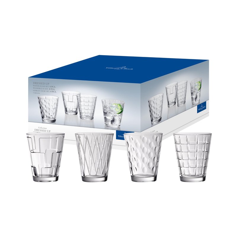Villeroy & Boch Dressed Up Assorted Design Tumblers (Set of 4), 10.5 oz Capacity, Clear