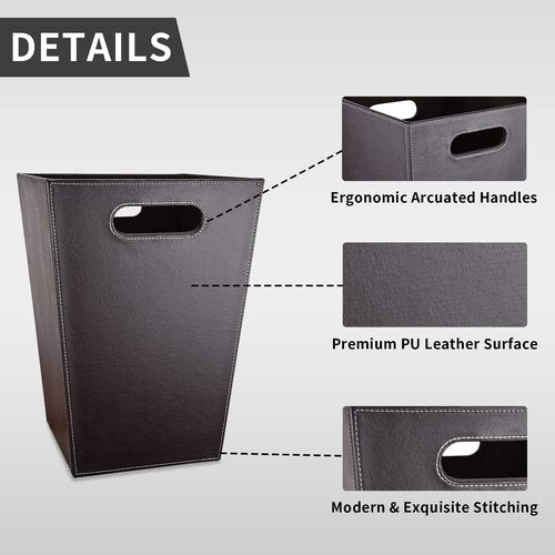 GORESE Leather Trash Can Bathroom Wastebasket, 16L/4.2 Gallon Office Garbage Can with Handles for Near Desk, Square Bedroom Waste Basket Bin for Home Dorm Decorative Brown