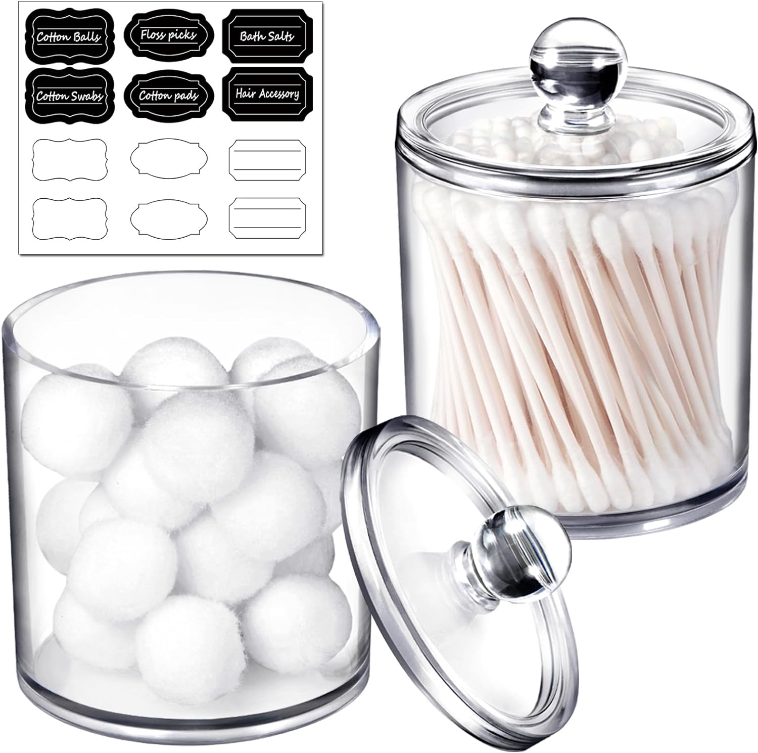 SheeChung Clear Acrylic Qtip Holder - Shatterproof Bathroom Organizer Canister for Cotton Swabs, Balls & Pads
