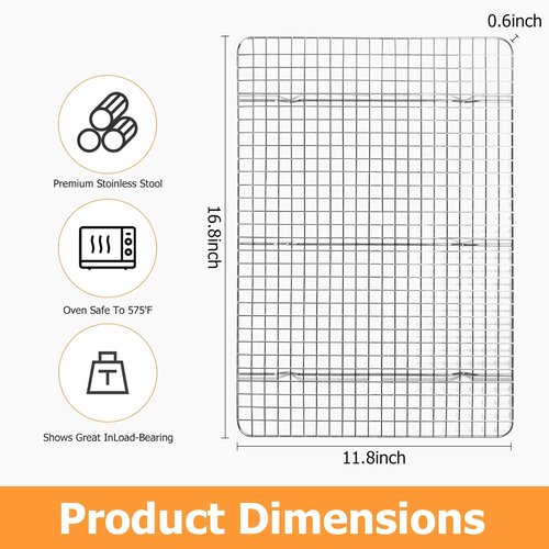 2-Pack Stainless Steel Cooling Rack by [Brand Name] - Oven/Dishwasher Safe, Perfect for Baking & Grilling - 11.5"x16.5" Size