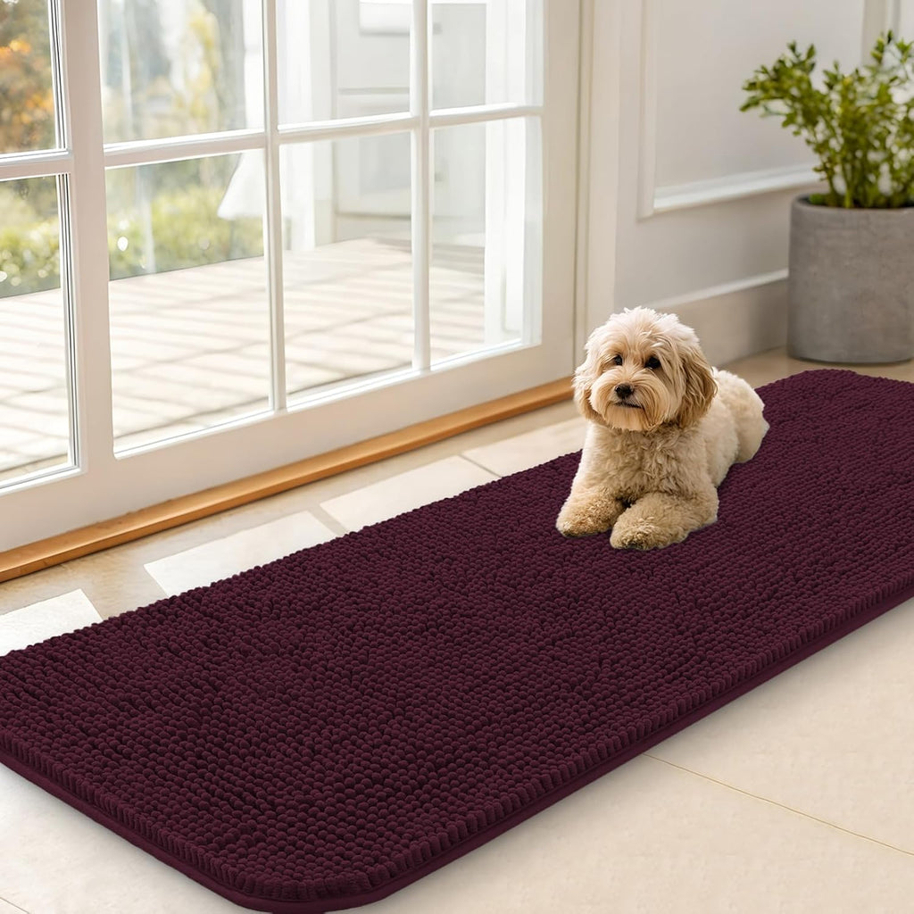 OLANLY Dog Door Mat - Absorbent Non-Slip Chenille Mat for Muddy Paws | 59x20, Quick Dry, Russet