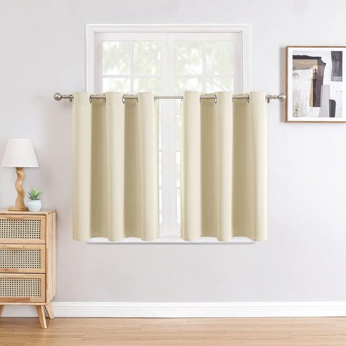 ChrisDowa Small Window Curtains - Grommet Thermal Insulated Room Darkening Panels | Beige, 34 x 36 Inch