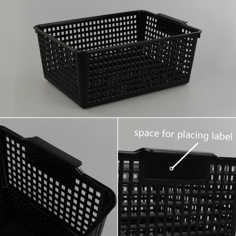Begale Large Plastic Storage Bins Basket Organizer, Black, Set of 3
