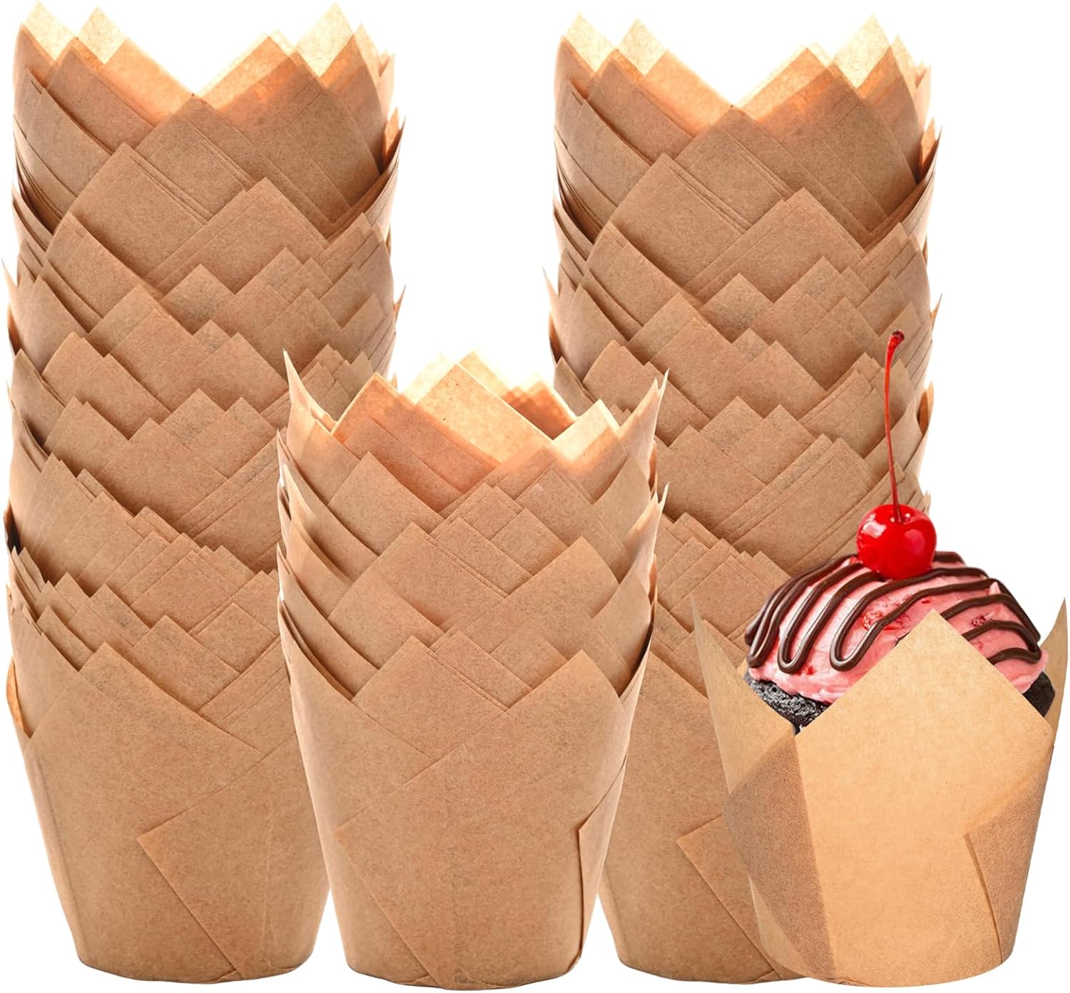 Natural Tulip Cupcake Liners - Unbleached Parchment Paper Muffin Wrappers | 200 Greaseproof Cups for Parties