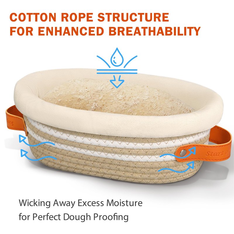 Reeple Banneton Sourdough Bread Proofing Basket Set of 2, Oval & Round Cotton Rope Bread Supplies Proofing Bowls with Liners and Covers for Sourdough Bread Baking
