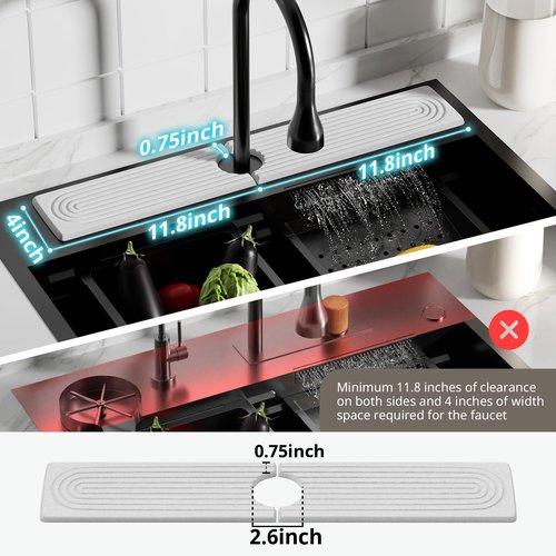 Slow Slog Quick Dry Sink Splash Guard - Extended 23.6" Instant Dry Stone Sink Tray for Kitchen and Bathroom Faucets - Durable Diatomaceous Earth Faucet Mat for Countertops, White