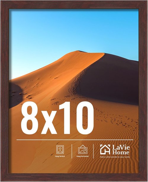LaVie Home 8x10 Picture Frame - Classic Brown Wall Display with HD Plexiglas | Vertical & Horizontal Use