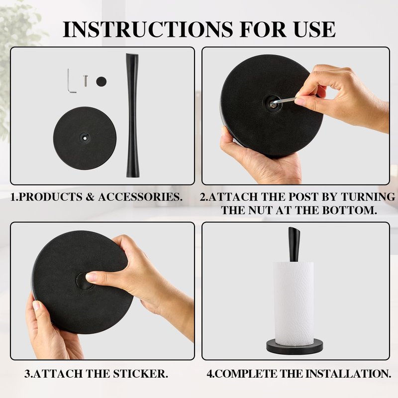 JOGREFUL Paper Towel Holder Stand, Stainless Steel Kitchen Paper Towel Countertop Stand with Streamline Body, Bathroom Organization for Family Standard Large Size Roll Paper, Black