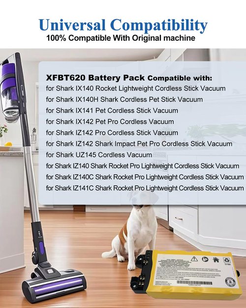 bossfulton XFBT620 Battery Replacement for Shark IX140 IX141 IX142 IZ140 IZ140C IZ141C IZ142 UZ145 Cordless Vacuum Cleaners Rocket Pet Stick Rocket Pro for Shark Battery 1900mAh 41Wh 21.6V
