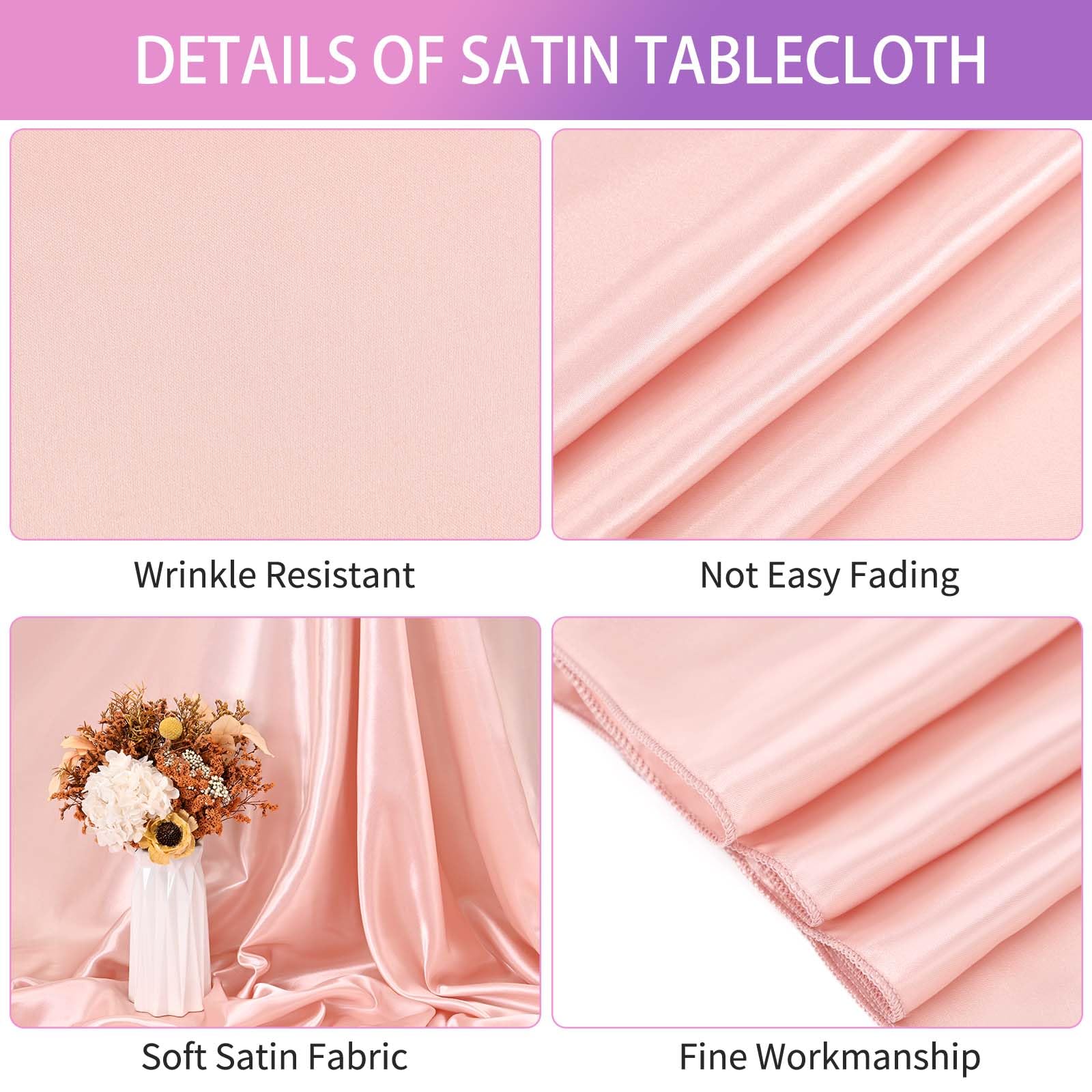 FXKS 10 Pack Satin Tablecloth 90 x 156 Inch Rose Gold Rectangle Silky Satin Table Cover,Bright Silk Smooth Table Cloth,Overlay Silky Table Cover for Wedding Party Banquet Event Dining Decoration