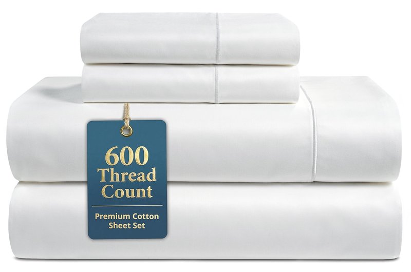 Lane Linen White Queen Sheet Set - 100% Cotton Striped Sheets for Queen Size Bed, Satin Soft Luxury Striped Sheets Queen Size, Deep Pocket Fitted Sheets - 4 PC Bedding Sheets & Pillowcases Set - White