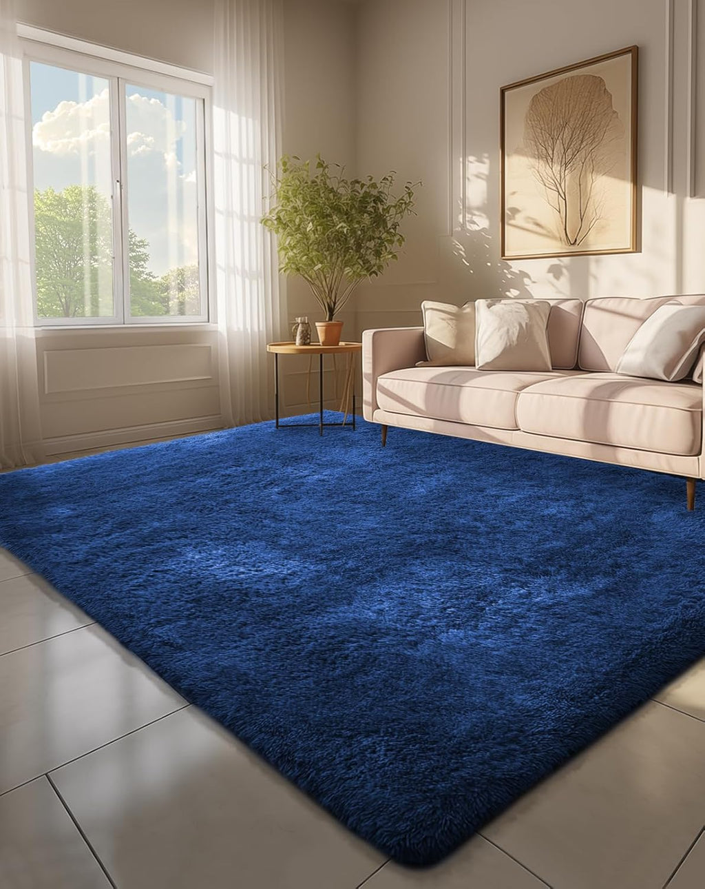 Ophanie Blue Shag Area Rug - Large Fluffy Plush Carpet for Living Room & Bedroom | Soft Navy Design