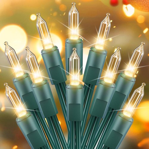 Brightown Christmas String Lights - 50 Count Clear Mini Bulbs for Indoor/Outdoor Decor | 10 Feet Green Wire
