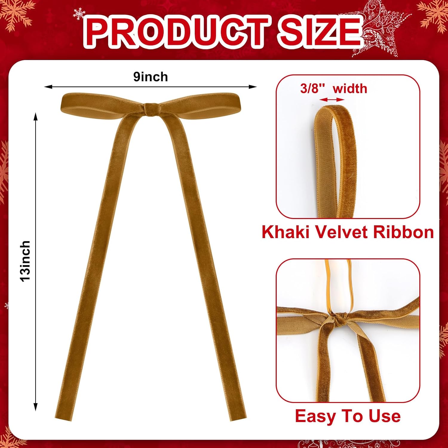Skiennix 24 Pcs Velvet Bows - Vintage Ribbon Bows for Christmas Tree & Crafts | Khaki, 9 x 13 Inch