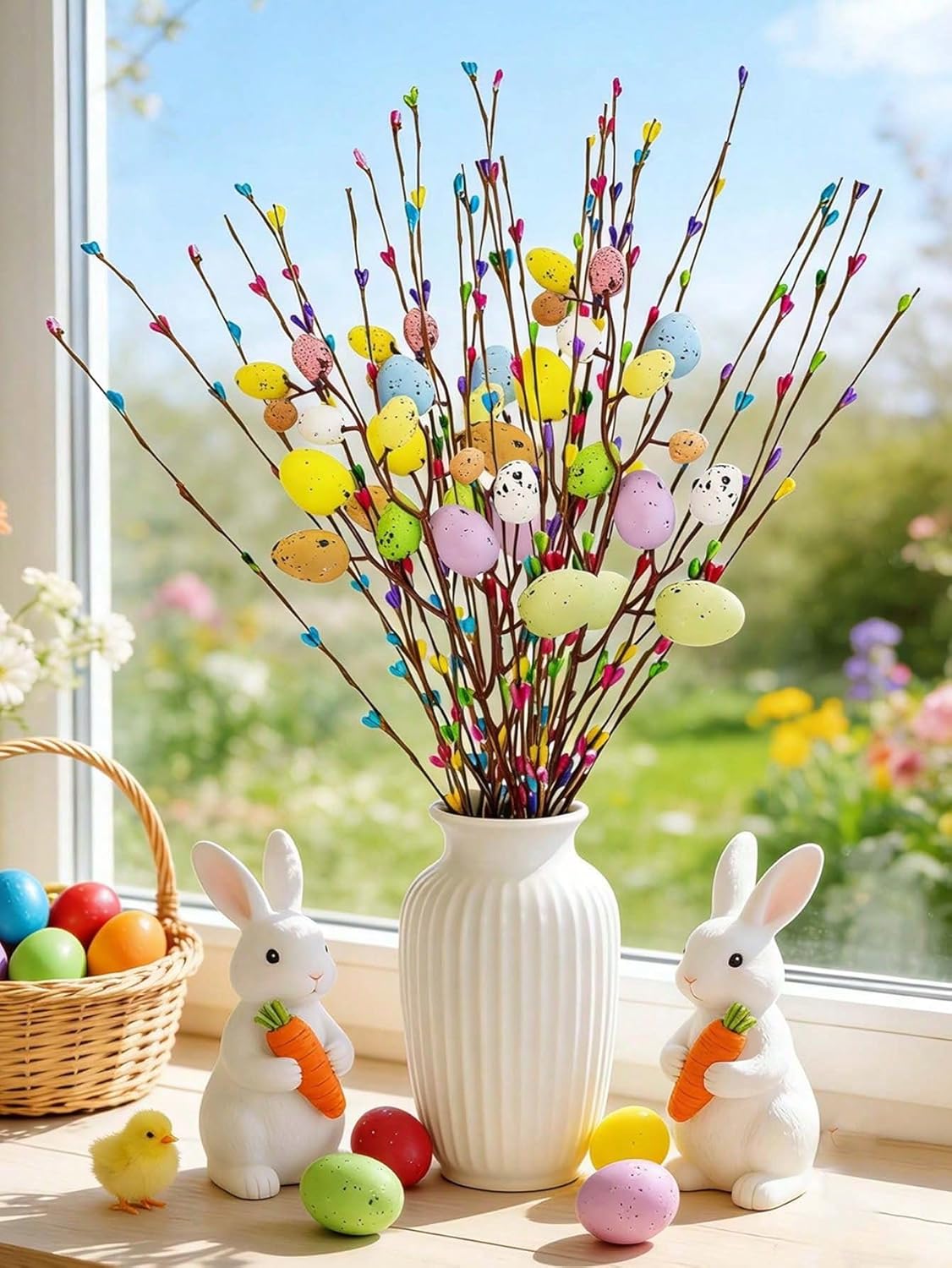Skiennix 13PCS Artificial Easter Spray Vines - Pastel Egg & Berry Decor for Spring Floral Arrangements