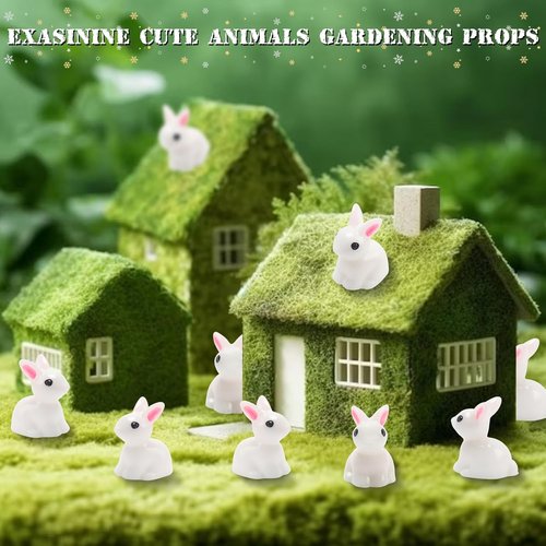 Exasinine Mini Rabbit Figurines - 50 Pcs Easter Bunny Decor for Fairy Gardens & Dollhouses