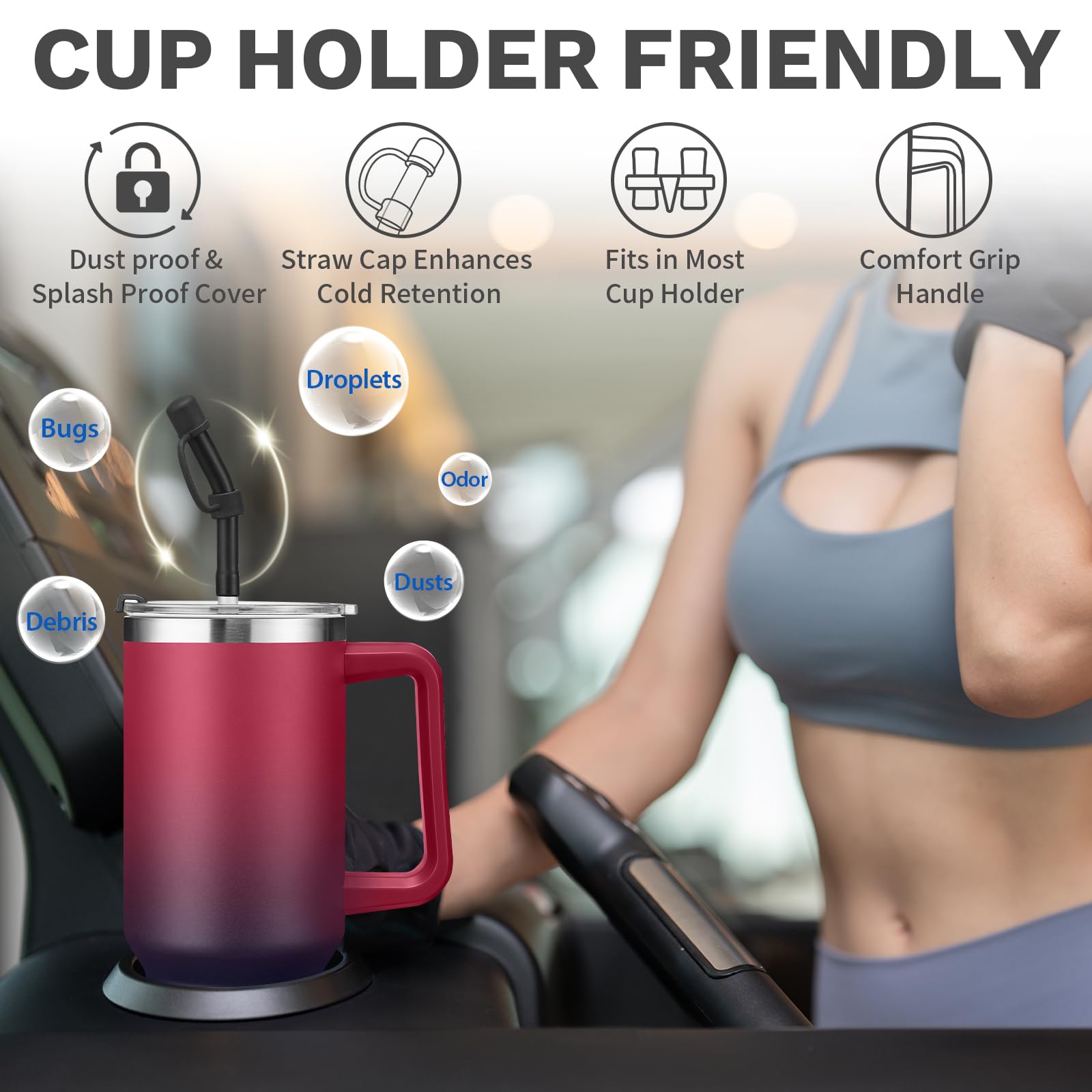 BENZZO Tumbler with Lid and Straw 40oz Stainless Steel Tumblers with Protective Boot & Double Threaded Cap, Thermal Travel Coffee Mug Flask Keeps Cold-34 Hrs for Gym Office, Car Cupholder Friendly