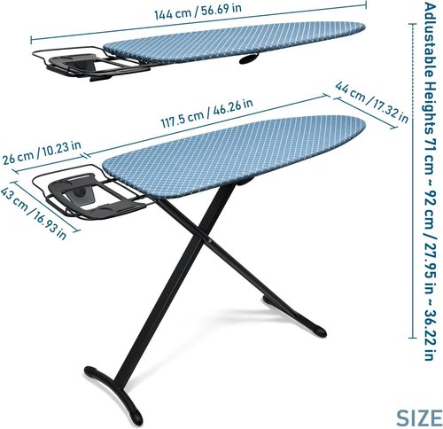 Duwee Deluxe Ironing Board - Full Size 17"x46" with Steam Iron Rest & Heat Resistant Cover