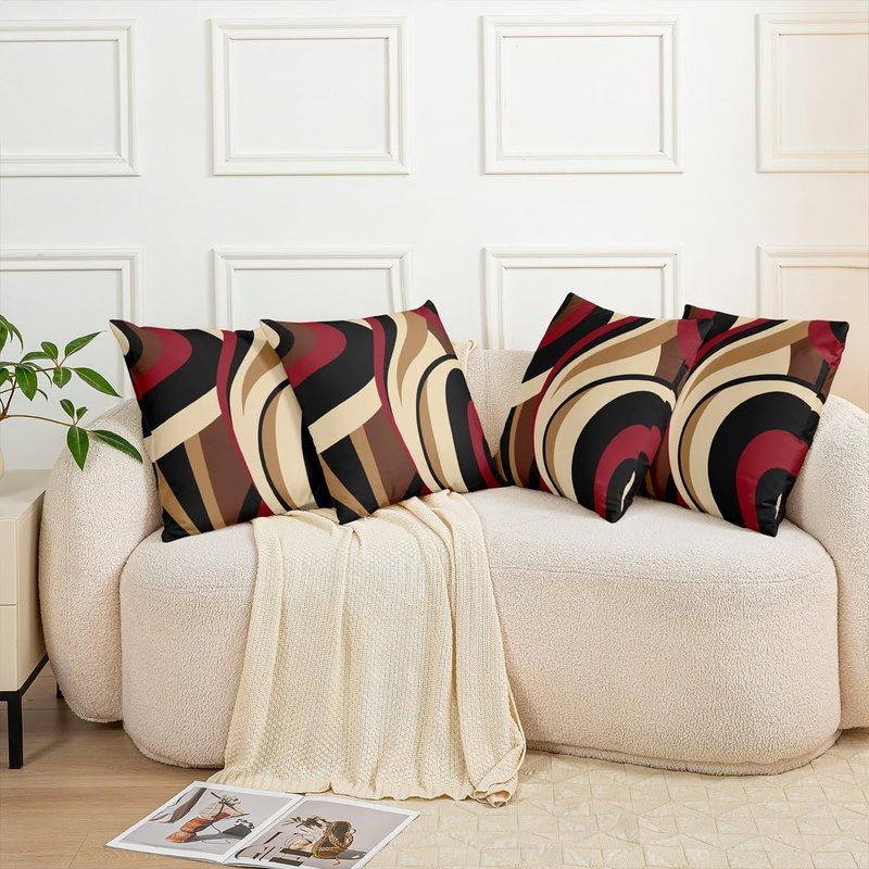 Red Brown Spiral Throw Pillow Covers Modern Simple Abstract Stripes Swirls Pillow Cases for Kids Teens Adults Simple Geometric Circles Decor Cushion Covers for Couch Office 22x22 Inch Set of 2