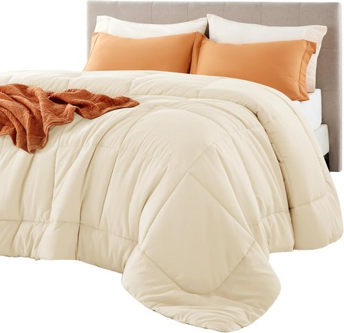 Bedsure Comforter Duvet Insert - All-Season Twin Size Quilted Bedding, GentleSoft Down Alternative, Cream 88 x 68 Inches