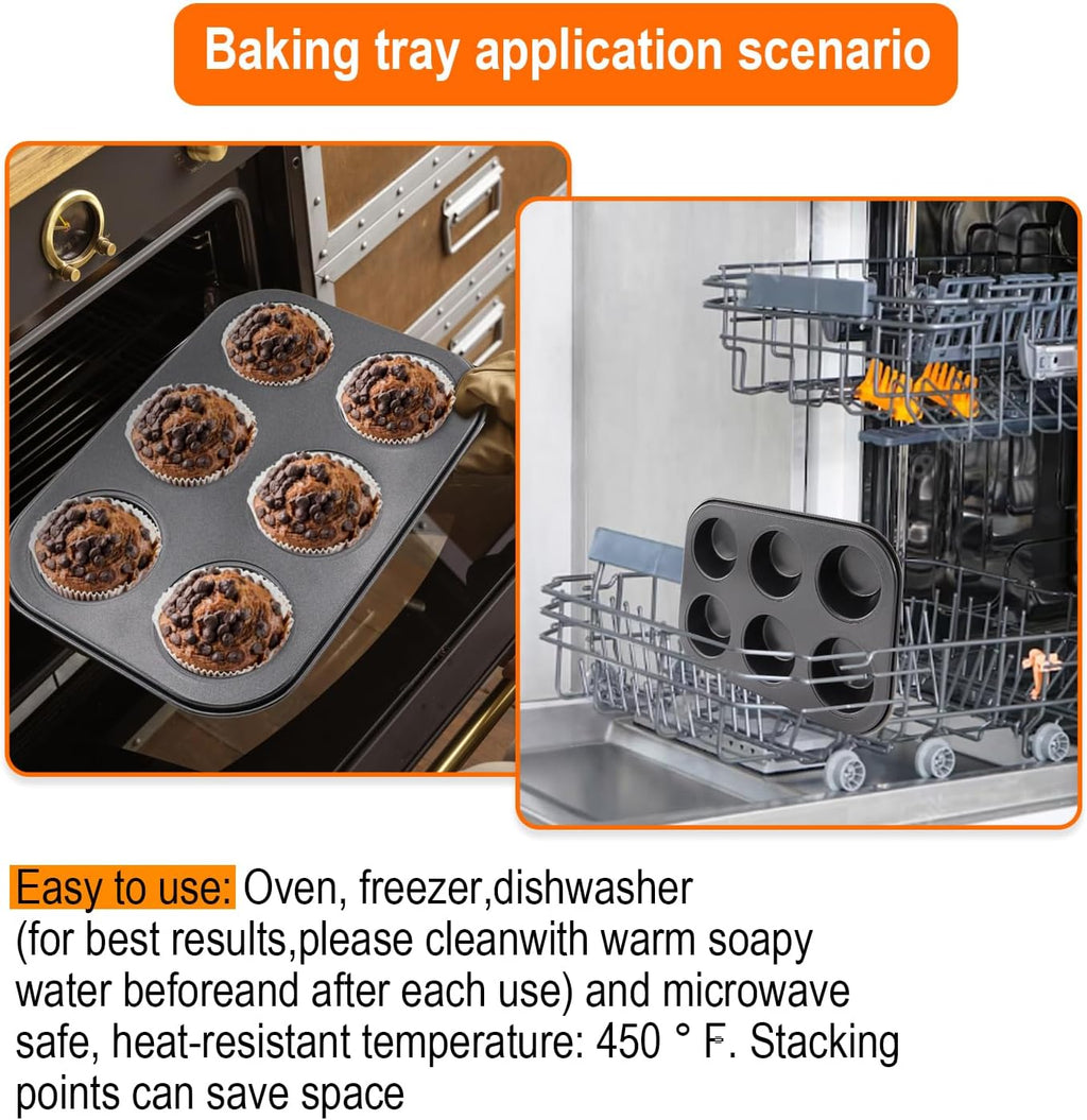 Premium Steel Muffin Baking Pan by [Brand Name] - 2 Pack Round Cupcake & Cheesecake Bakeware (6 Cups, Black)