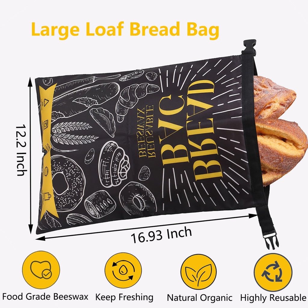 Bread Bags for Homemade Bread- 2 Packs (17 x 12 ") Beeswax Bread Bag Reusable Sourdough Bread Bags for Homemade Food Storage Bag to Keep Sourdough Fresh