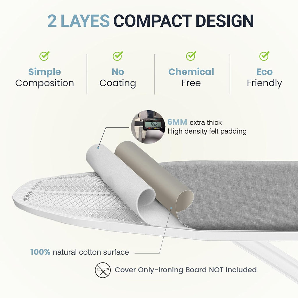 UniSimp Ironing Board Cover - Extra Thick Natural Cotton, Scorch & Stain Resistant | 15"x54" Heatproof Gray