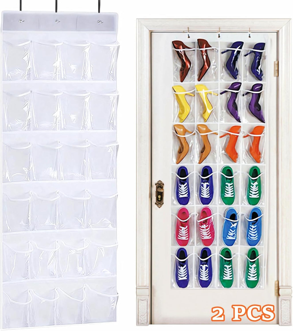 Skiennix Over The Door Shoe Organizer - 24 Pocket Folding Hanging Rack with Hooks for Bedroom/Bathroom
