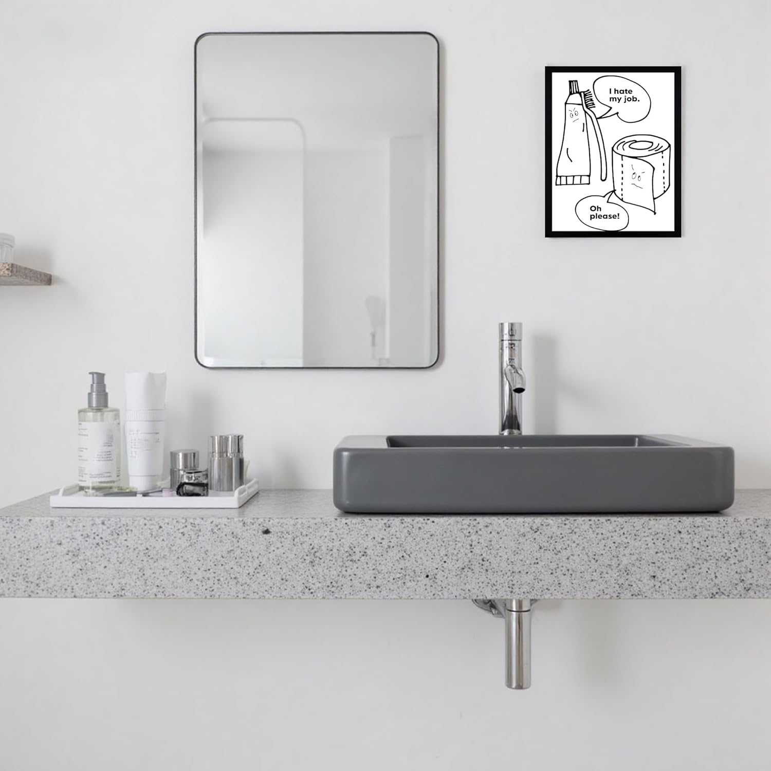 Urmoya Bathroom Wall Art - Modern Black and White Funny Sign | Minimalistic 8x10 Inch Framed Canvas Print