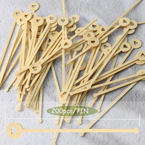 TreeMVI- 200PCS Disposable Coffee Stirrers 7IN Bamboo Coffee Stir Sticks for Mixing Drink,Cocktails,Milk Tea (200PCS-7IN Heart)