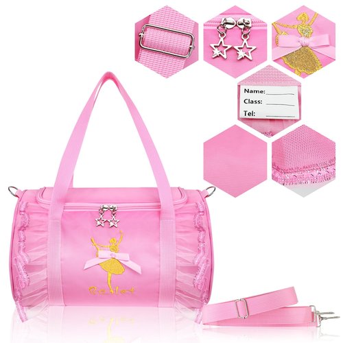 KingBig 2024 Cute Ballet Tutu Dress Dance Backpack Bag, Girls Personalized Waterproof Ballerina Duffle with Key Chain Cute Plush Pink Hanging Bag (Pink)