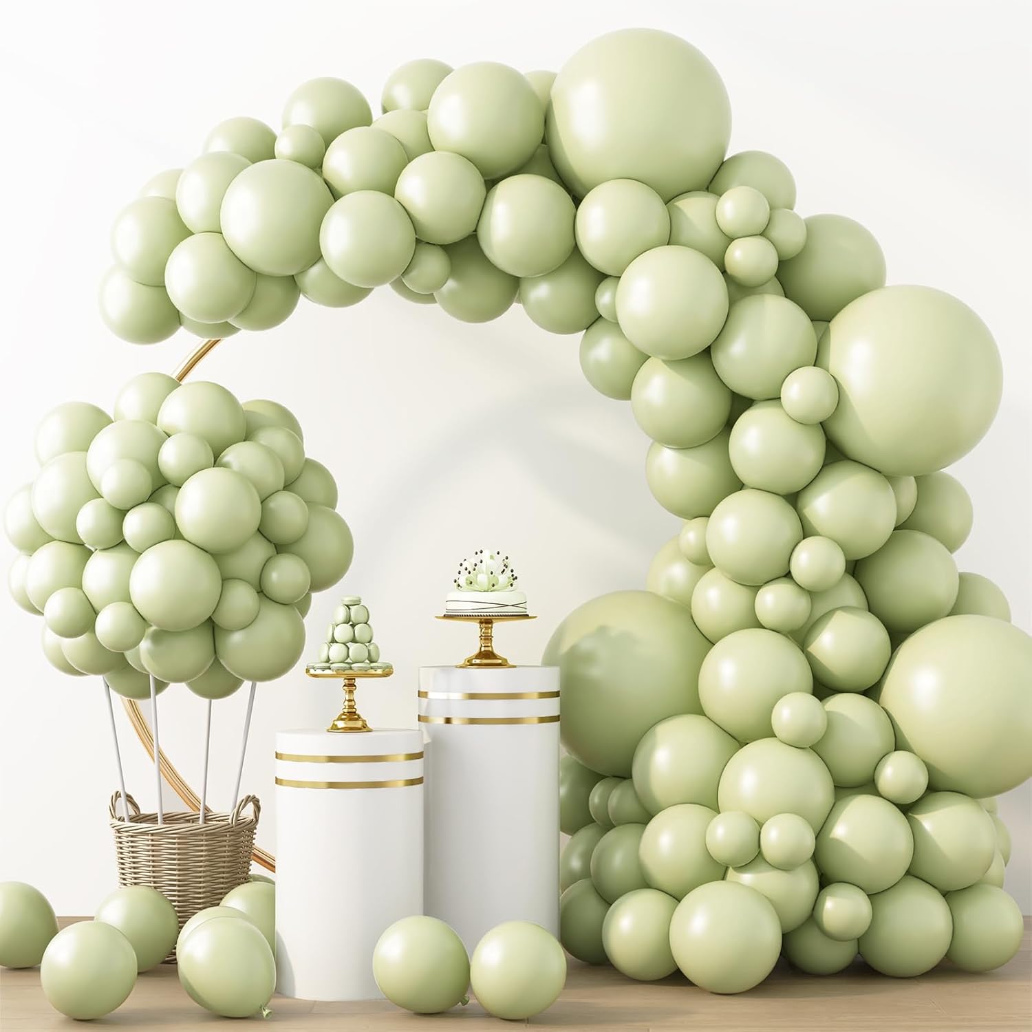 RUBFAC Dusty Green Balloons - 129-Piece Latex Garland Kit for Wedding & Birthday Parties | 5-12 Inch Sizes