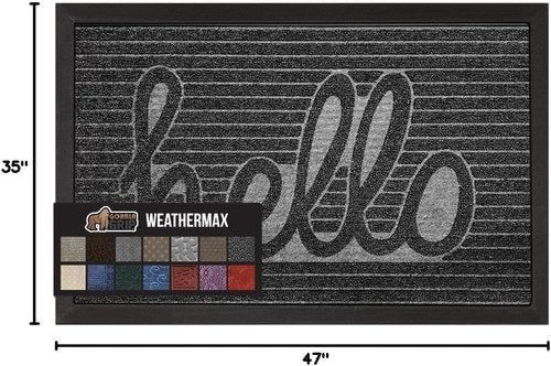 GORILLA GRIP Waterproof All-Season WeatherMAX Doormat - 47x35" Natural Rubber, Stain & Fade Resistant, Easy Clean, Charcoal