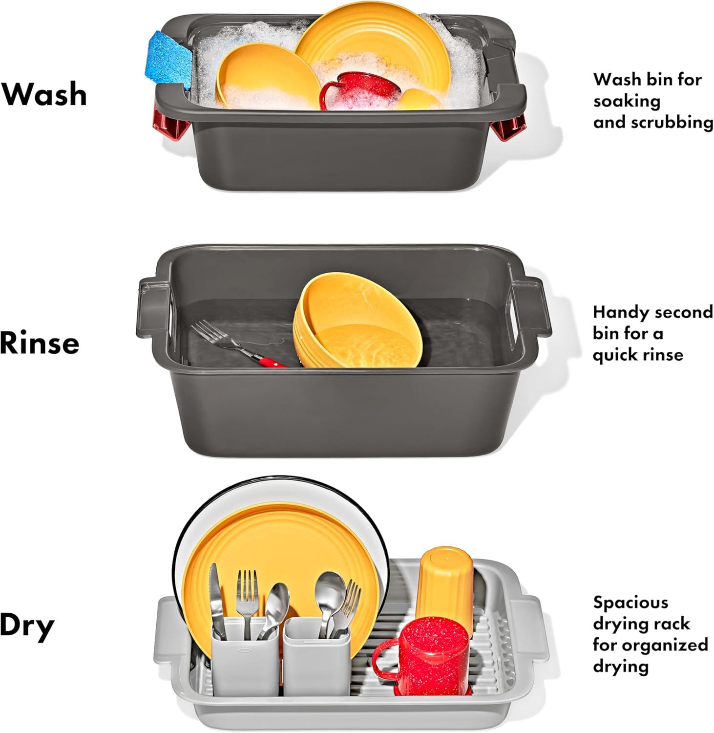 OXO Outdoor Wash, Dry & Stow System - Efficient Portable Cleaning Solution for Camping & Travel