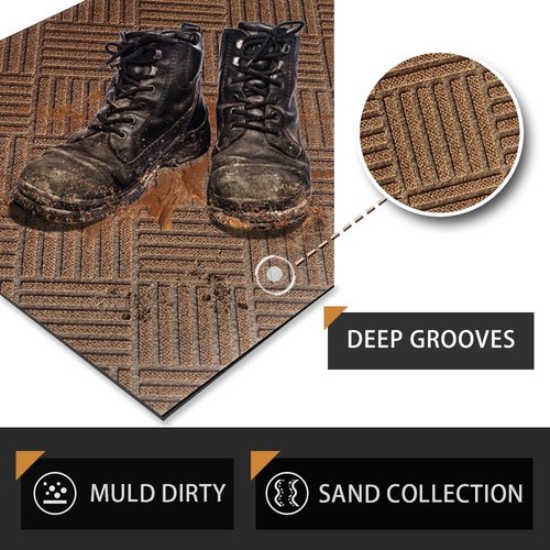 EGO LIFE 100% Waterproof Doormat - Extra Durable Natural Rubber Backing | Easy Clean, All-Season, 47x35" Brown