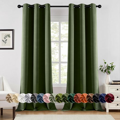 MIULEE Olive Green Blackout Curtains - Thermal Insulated Room Darkening Drapes | 90 Inch, 2 Panels