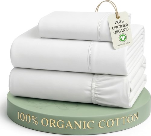 LANE LINEN 100% Organic Cotton Twin Sheets Set - Soft & Breathable Percale Bed Sheets | White, 3-Piece