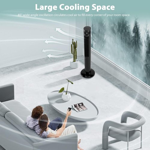 Antarctic Star Portable Tower Fan - 43'' Bladeless Oscillating Fan with Remote Control | Quiet Cooling, 12H Timer, 3 Speeds, Black