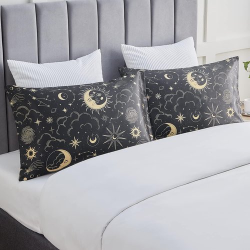 EXQ Home Satin Pillowcase Set - Black Silk Pillowcases for Hair & Skin | Queen Size 20x30 Inches, 2 Pack