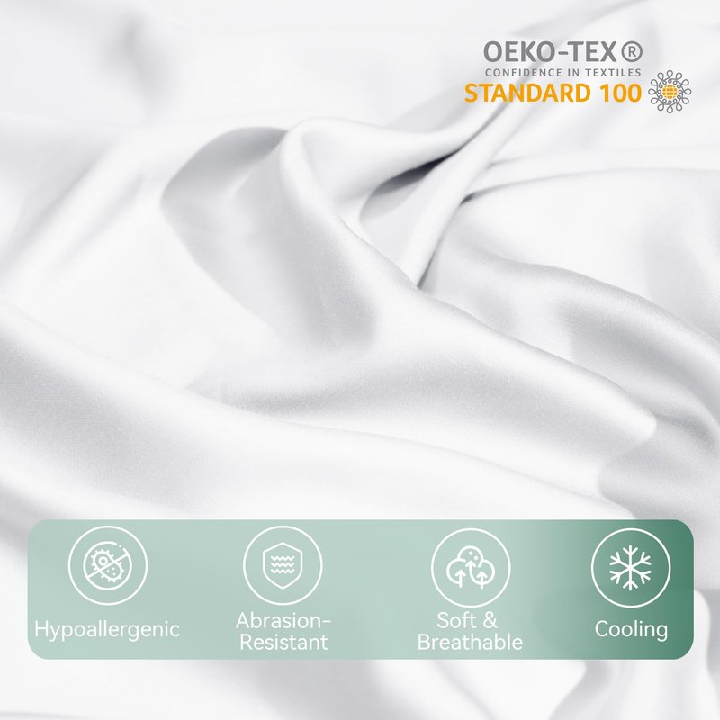 Cooling Curved Pillowcase for Side Sleeper Pillow - Rayon Derived from Bamboo Pillowcase with Zipper, Breathable and Soft Silky Cover for Hot Sleeper Protecting Hair & Skin Queen Size 1 Pack, White