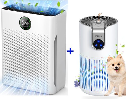 MOOKA H13 True HEPA Air Purifiers - 2 Pack for Large Rooms, Pets & Wildfire Smoke | Odor & Dust Removal