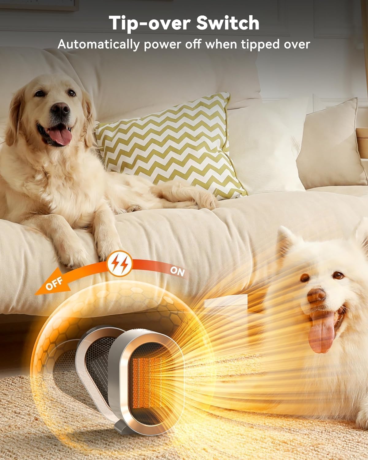 QQT Space Heater - Portable PTC Ceramic Indoor Heater | Quiet Desk & Energy-Saving Design, White