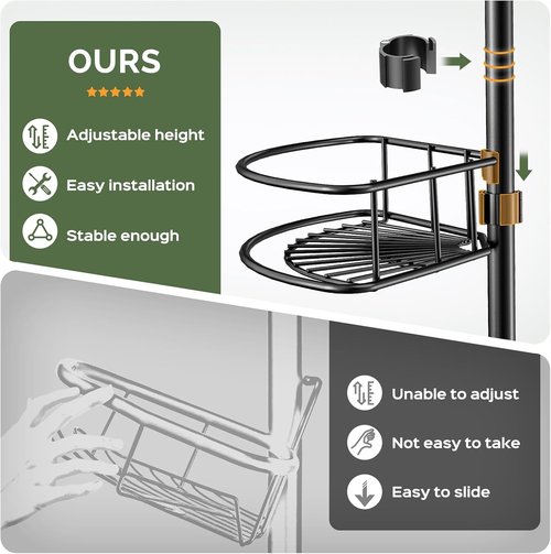 HAMITOR Corner Shower Caddy - 4-Tier Rust-Resistant Bathroom Organizer | Adjustable 47-121 Inch - No-Drill Installation, Space-Saving Black Shelves