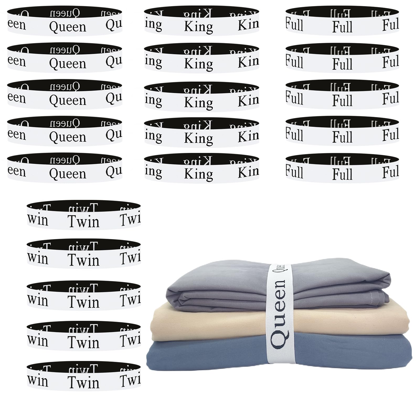 Maletnd 20 Pieces Bed Sheet Organizer Bands, Sheet Organizers and Storage Label Bands, Sheets Organizer for Closet, Sheet Label for Bedding, Sheet Keepers Linen Labels Bedding (Queen,KingTwin,Full)