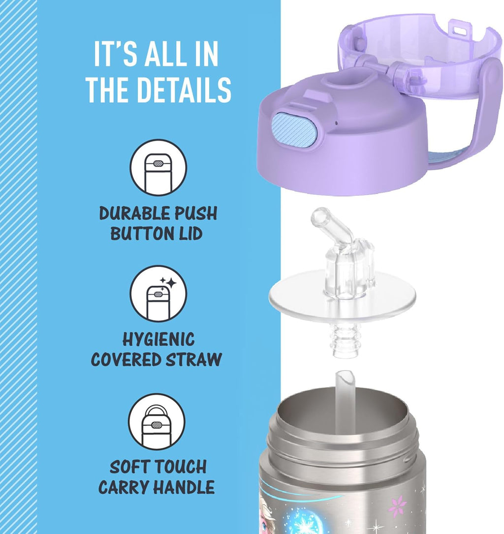 THERMOS FUNTAINER Water Bottle - 12 Ounce Stainless Steel Vacuum Insulated with Straw | Frozen 2 Design