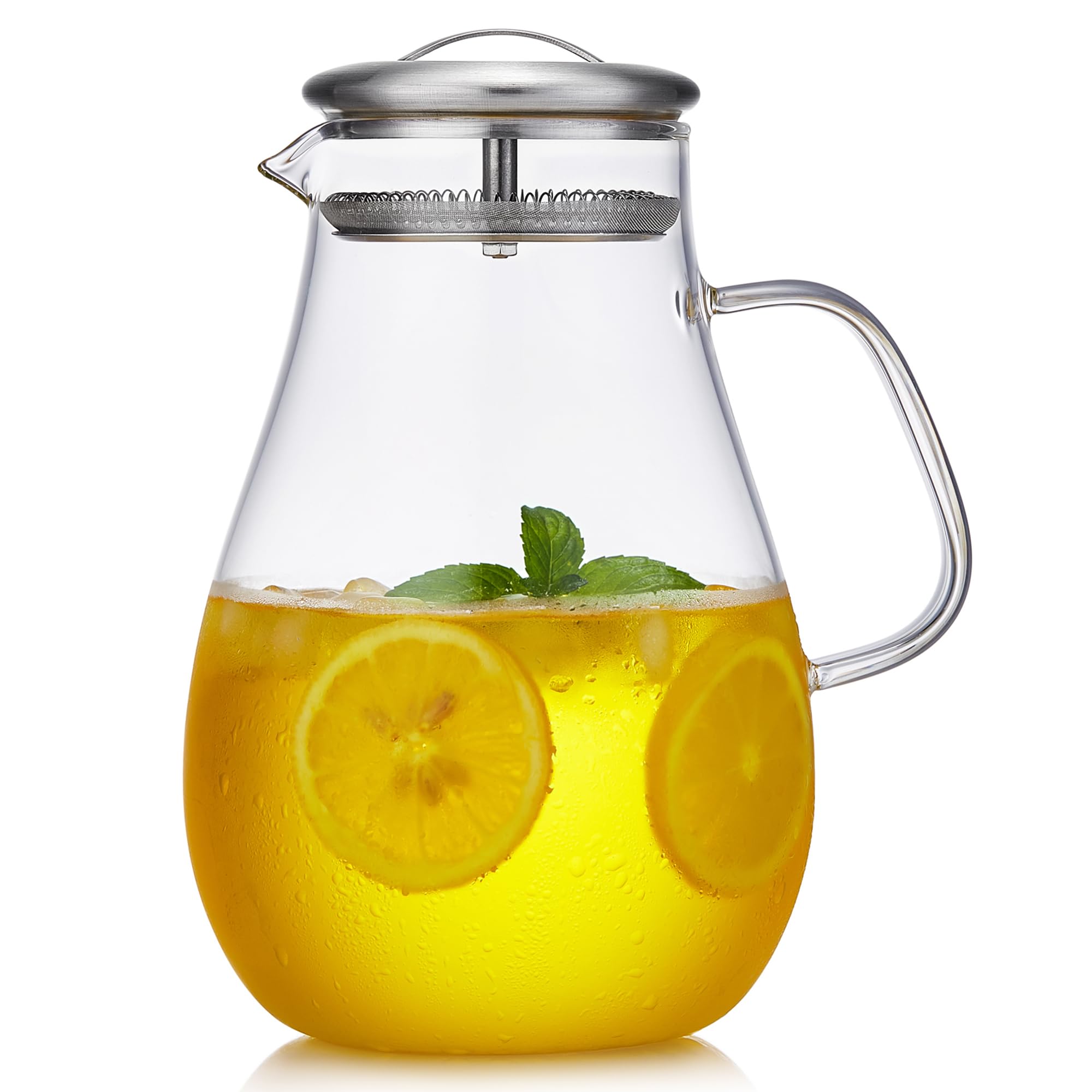 2000ML/68OZ Glass Pitchers with Lid for Hot and Cold Drinking, Heat Resistant Borosilicate Glass Pitcher for Tea, Juice, Milk, Cold Hot Beverages