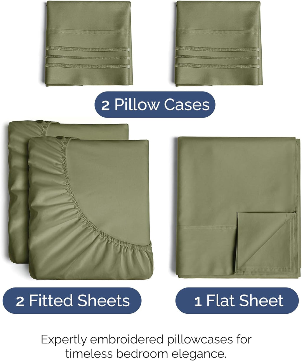 Split King Size Sheet Set by Oeko-Tex | 5-Piece Cooling & Breathable Bedding - Luxury Sage Green