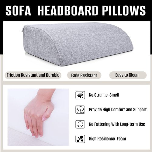 M Mute Touch 2PCS Sofa Couch Back Cushions, Backrest Support Pillow for Elderly,Extra Large Thick Lumbar Support Pillow for Home (6x24x13.2 in, Linen, Medium Grey)