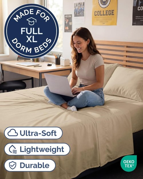 Full XL Bed Sheet Set by Hotel Luxury | 4-Piece Soft, Breathable & Cooling Bedding - Cream, Deep Pockets